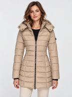 Women's Slim-Fit Mid-Length Zip-Up Padded Parka with Hood
