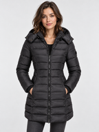 Women's Slim-Fit Mid-Length Zip-Up Padded Parka with Hood