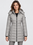 Women's Slim-Fit Mid-Length Zip-Up Padded Parka with Hood