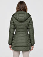 Women's Slim-Fit Mid-Length Zip-Up Padded Parka with Hood