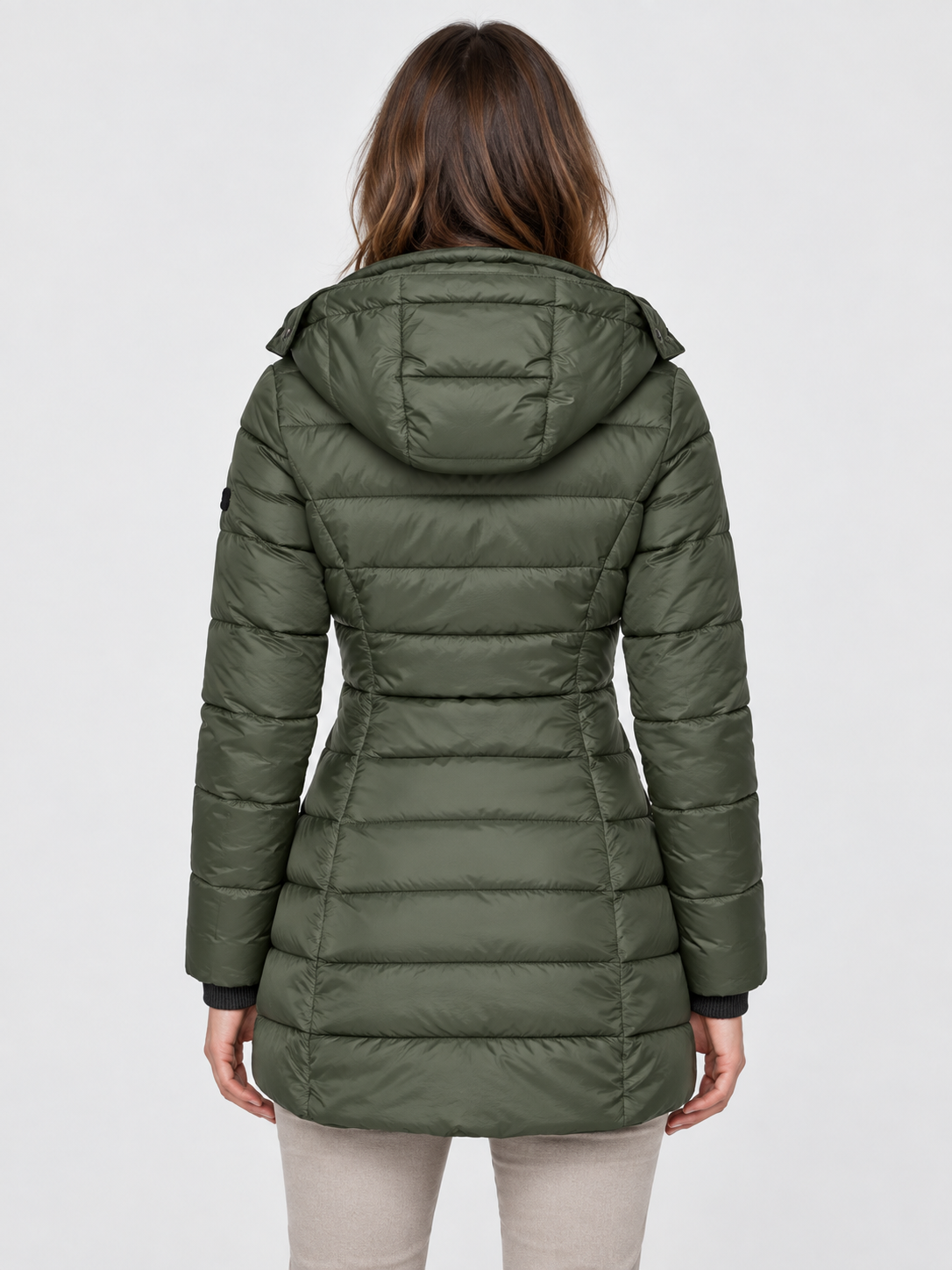 Women's Slim-Fit Mid-Length Zip-Up Padded Parka with Hood