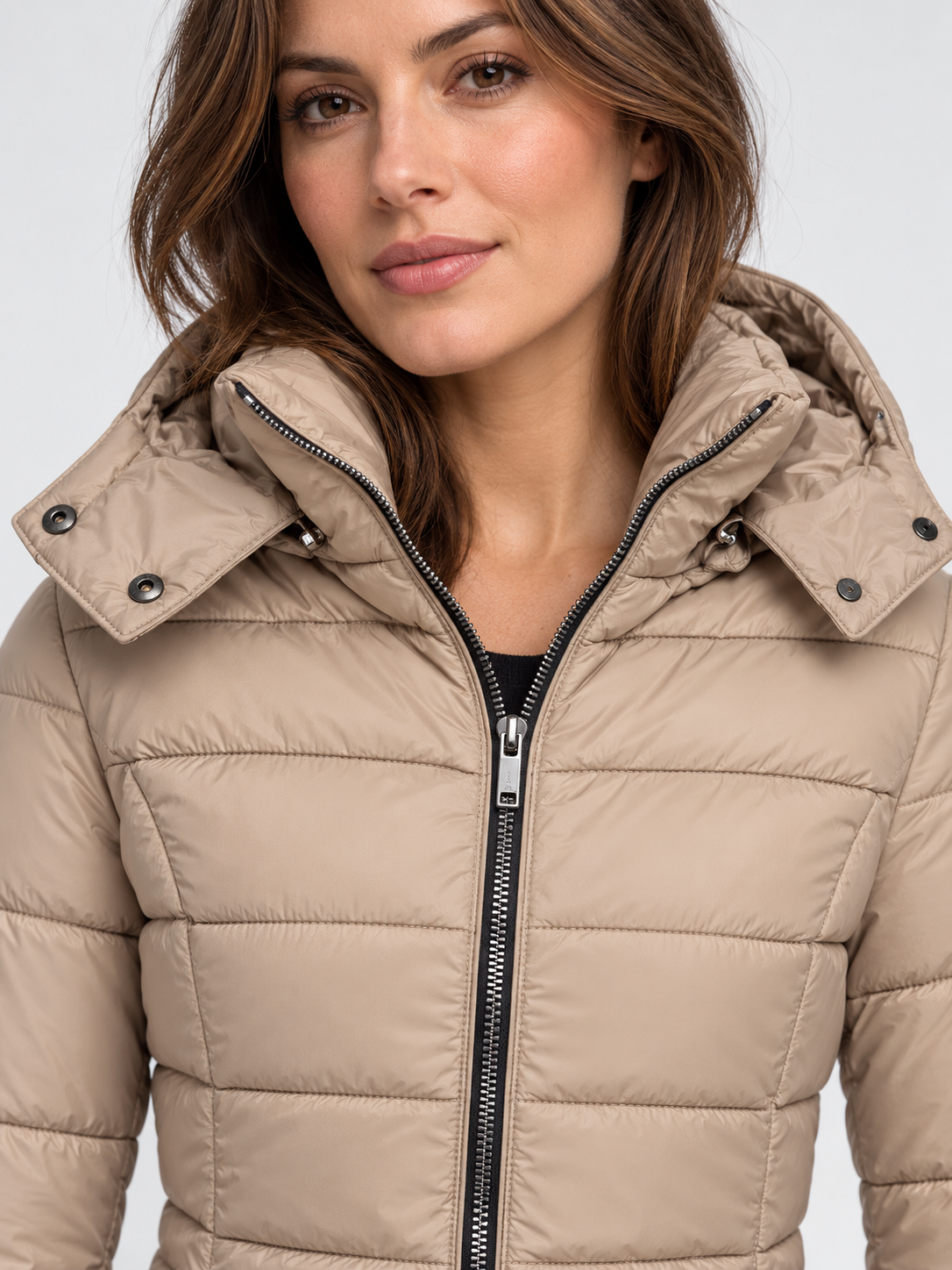 Women's Slim-Fit Mid-Length Zip-Up Padded Parka with Hood