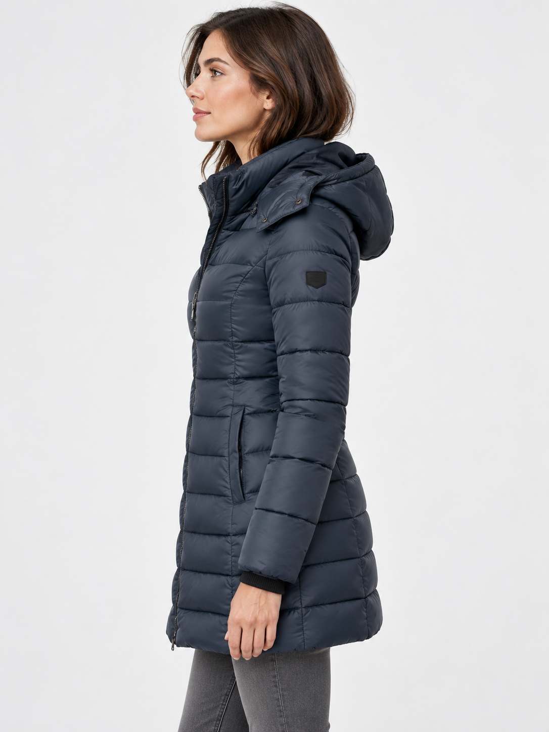 Women's Slim-Fit Mid-Length Zip-Up Padded Parka with Hood