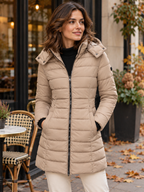 Women's Slim-Fit Mid-Length Zip-Up Padded Parka with Hood