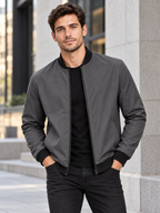 Men's Baseball Collar Short Zip-Up Jacket with Loose Fit