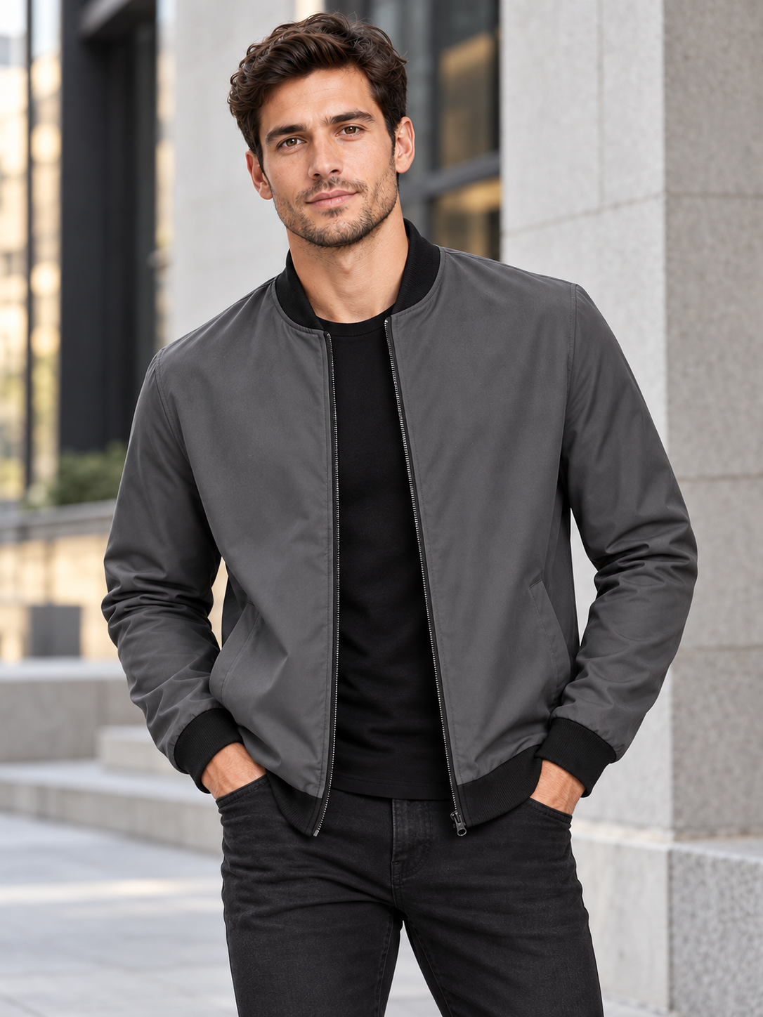 Men's Baseball Collar Short Zip-Up Jacket with Loose Fit