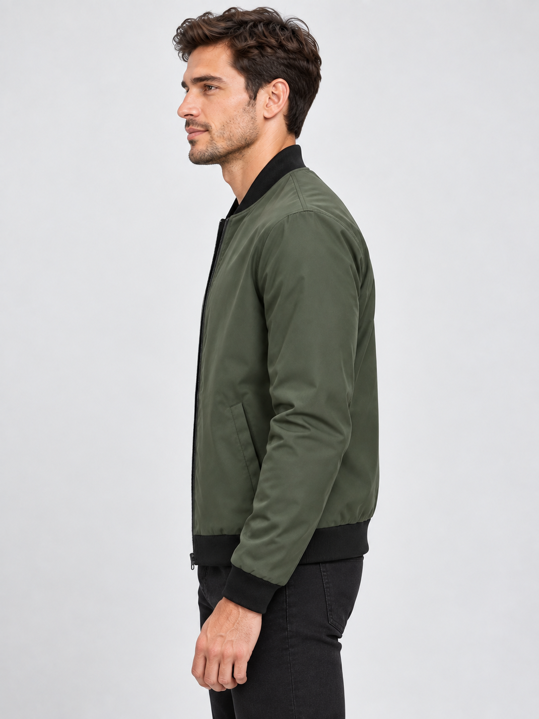 Men's Baseball Collar Short Zip-Up Jacket with Loose Fit