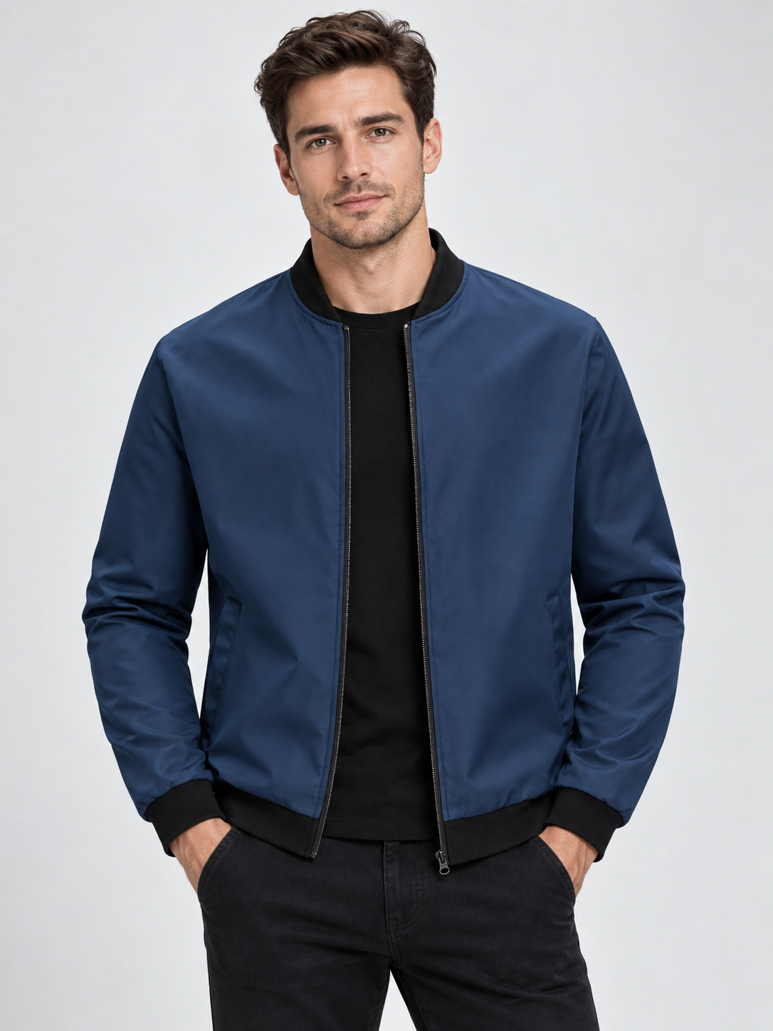 Men's Baseball Collar Short Zip-Up Jacket with Loose Fit