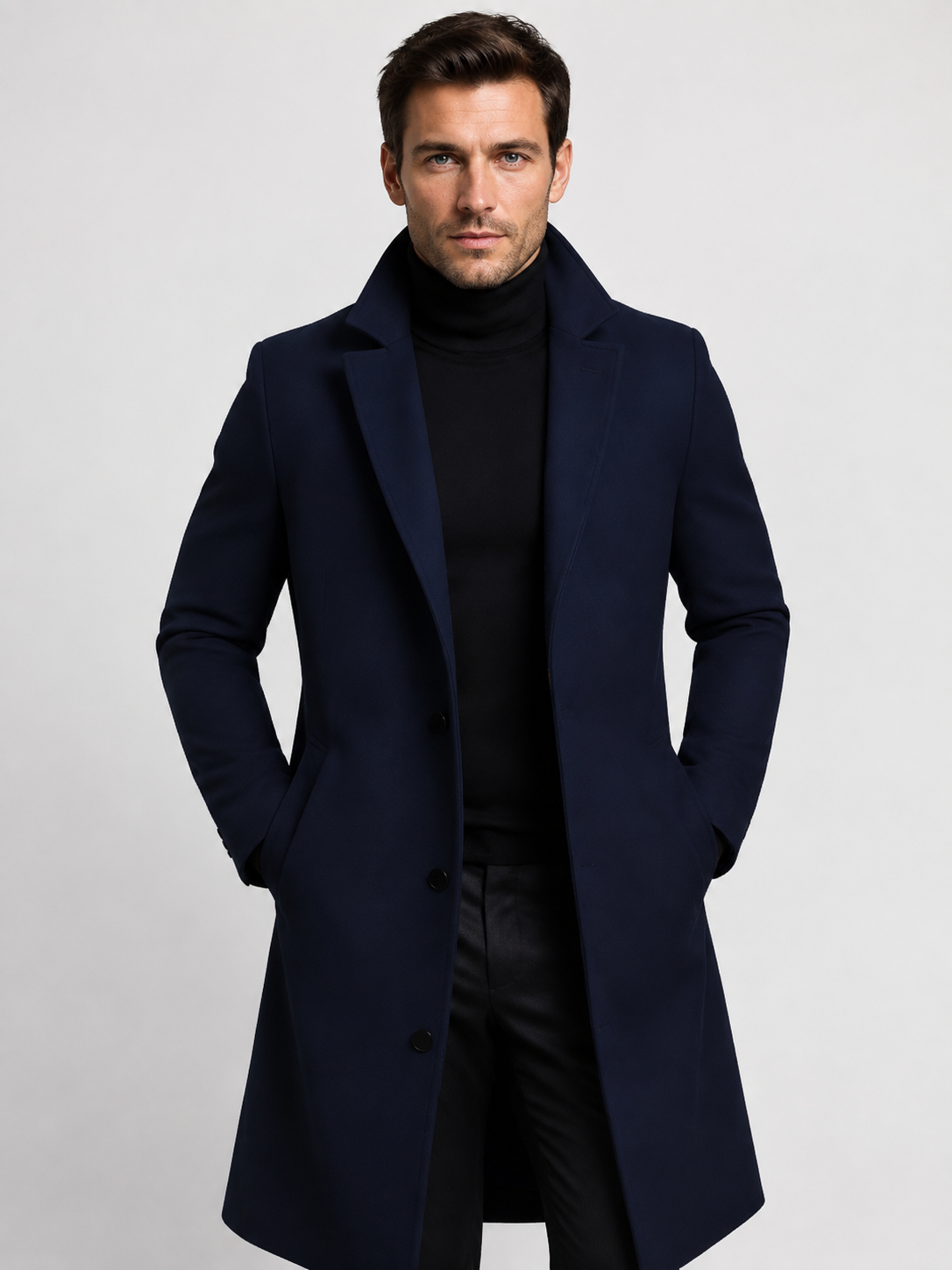 Men’s Single-Breasted Overcoat with Notched Lapels