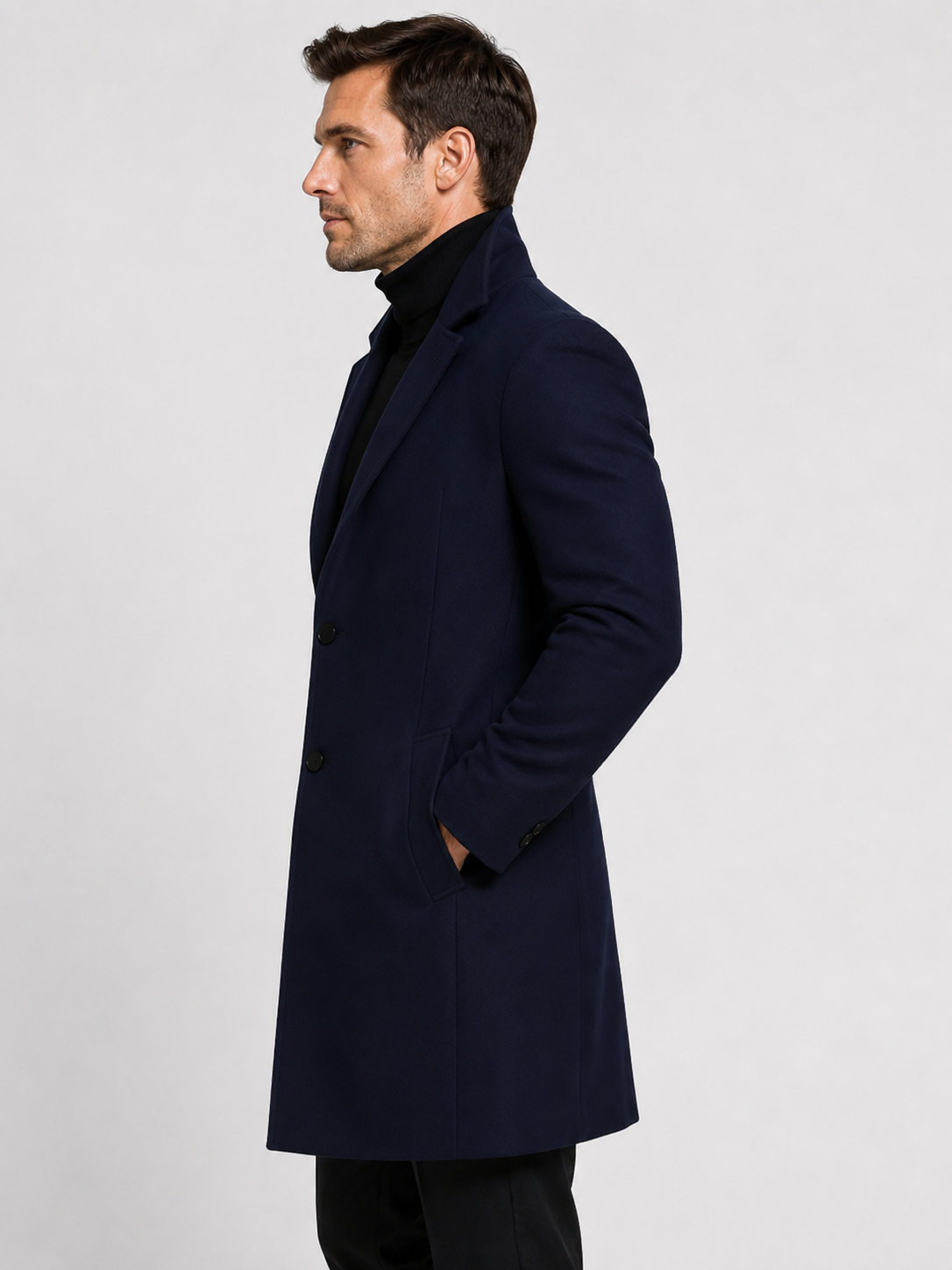 Men’s Single-Breasted Overcoat with Notched Lapels