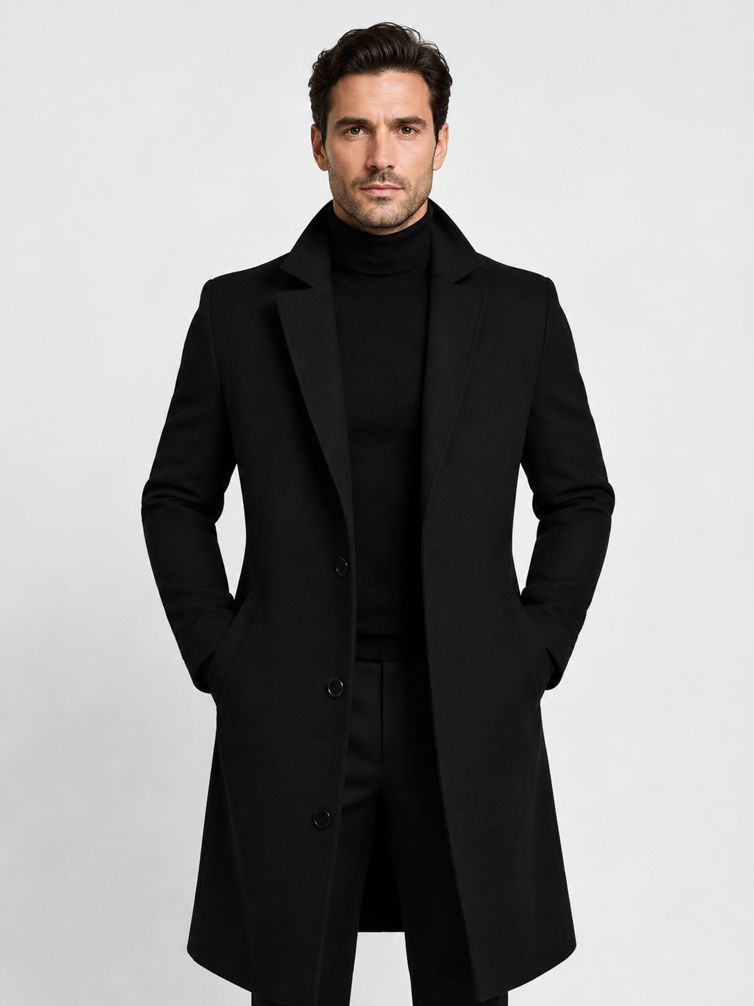 Men’s Single-Breasted Overcoat with Notched Lapels