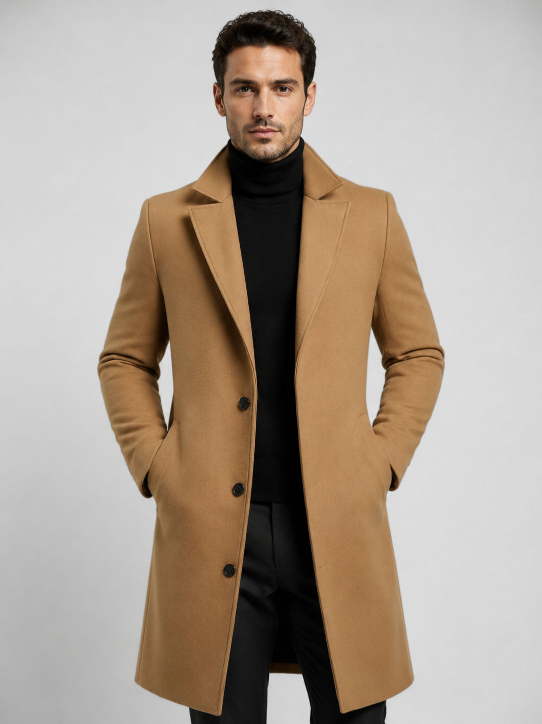 Men’s Single-Breasted Overcoat with Notched Lapels