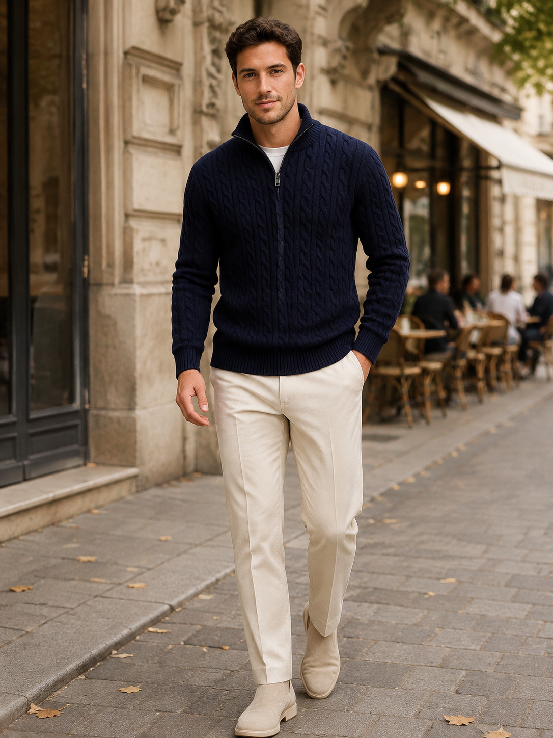 Men's Cable Knit Zip-Neck Jumper