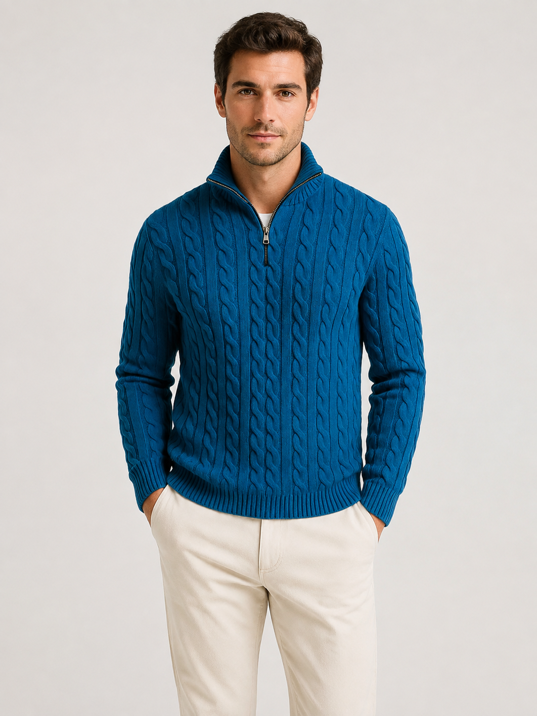 Men's Cable Knit Zip-Neck Jumper