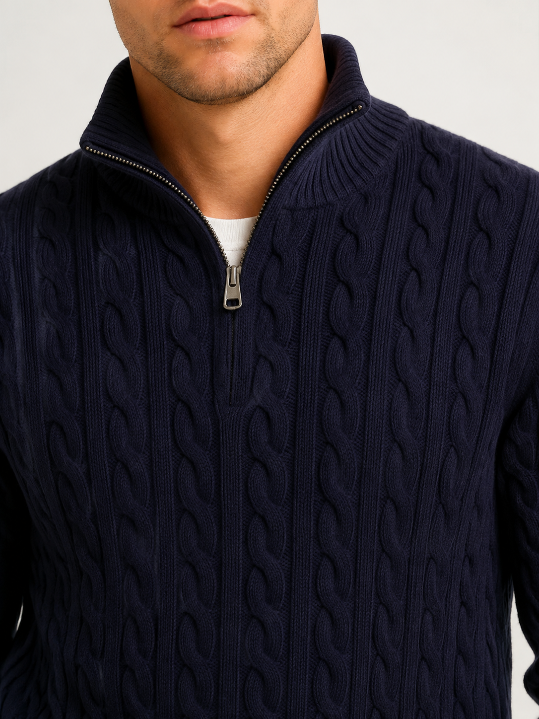 Men's Cable Knit Zip-Neck Jumper