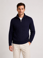 Men's Cable Knit Zip-Neck Jumper