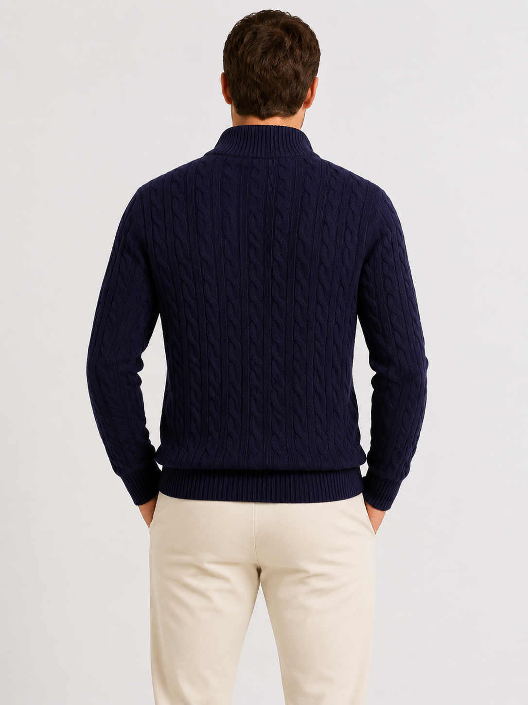 Men's Cable Knit Zip-Neck Jumper