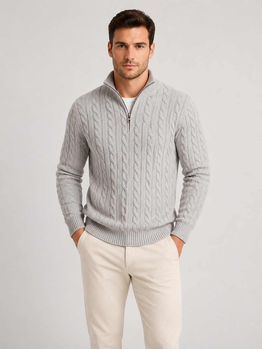 Men's Cable Knit Zip-Neck Jumper