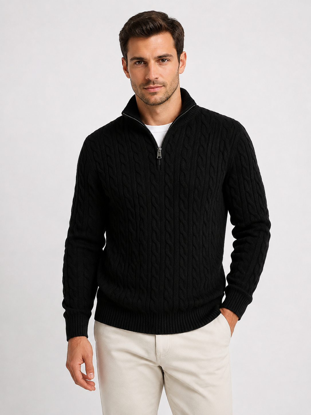 Men's Cable Knit Zip-Neck Jumper