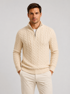 Men's Cable Knit Zip-Neck Jumper