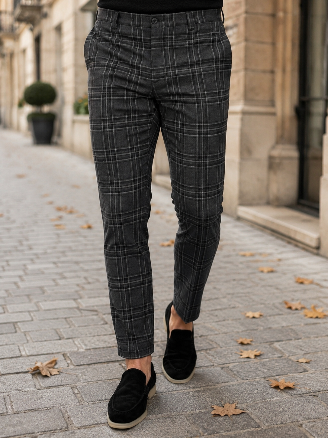 Men’s Check Trousers with Tapered Legs