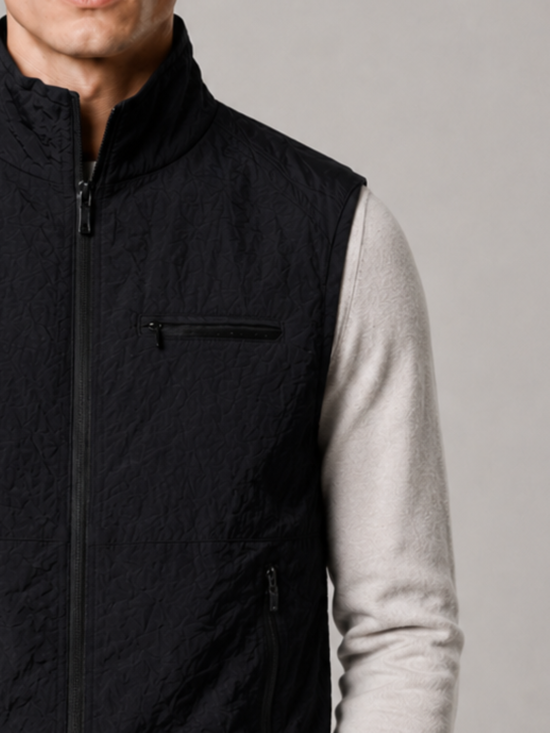 Men’s Gilet Jacket with Zip Closure and Stand Collar
