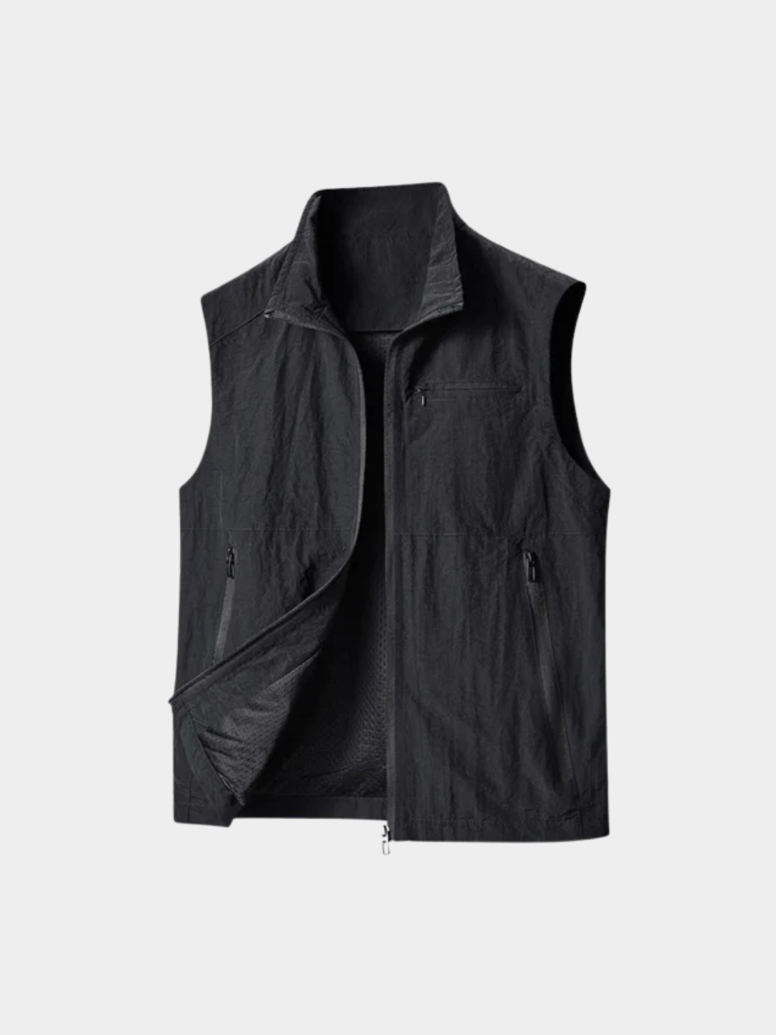 Men’s Gilet Jacket with Zip Closure and Stand Collar