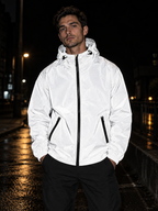Men's Hooded Reflective Windbreaker with Double-Fabric Construction