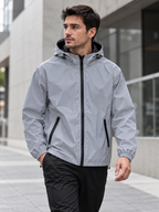 Men's Hooded Reflective Windbreaker with Double-Fabric Construction