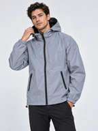 Men's Hooded Reflective Windbreaker with Double-Fabric Construction