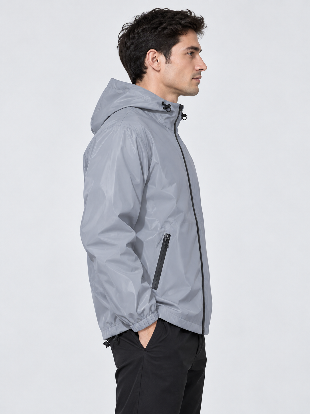 Men's Hooded Reflective Windbreaker with Double-Fabric Construction