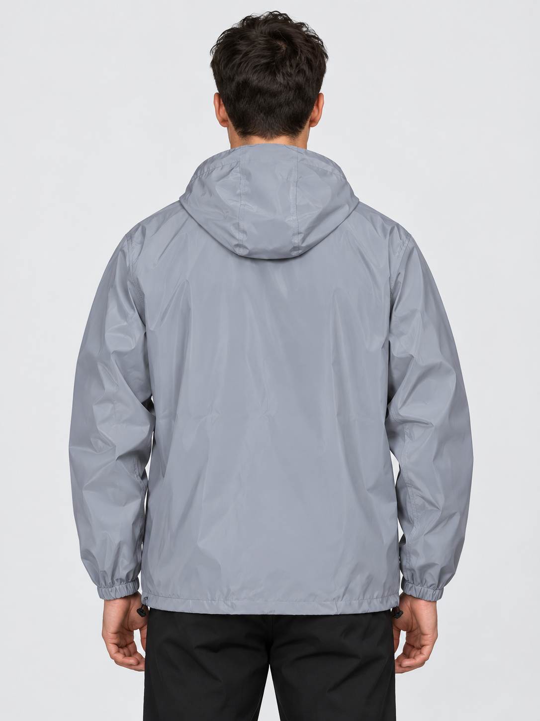 Men's Hooded Reflective Windbreaker with Double-Fabric Construction
