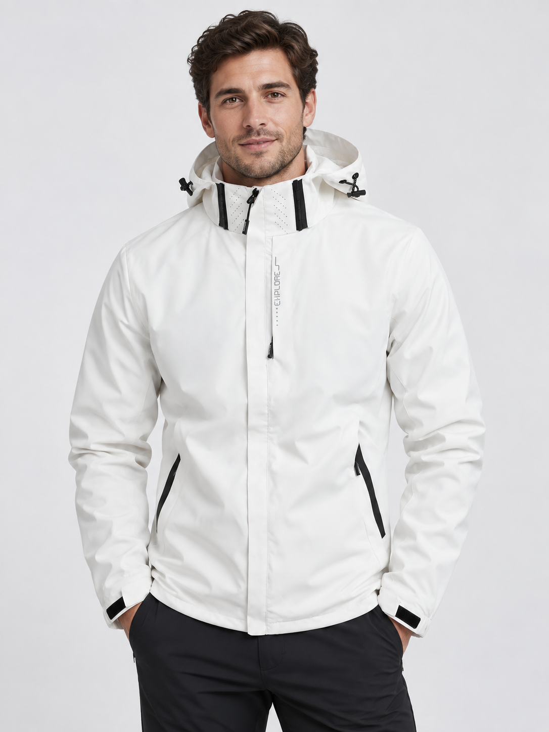 Men's Hooded Waterproof Rain Jacket with Full Zip