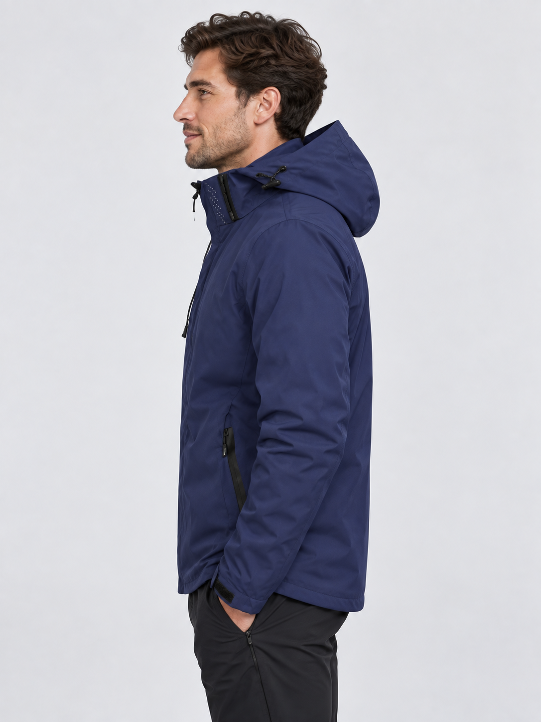 Men's Hooded Waterproof Rain Jacket with Full Zip