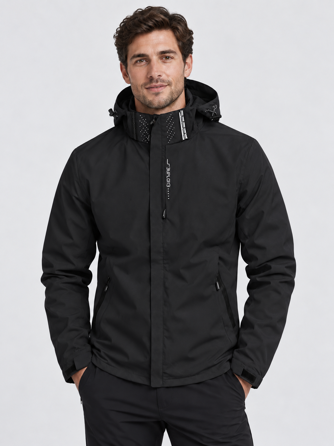 Men's Hooded Waterproof Rain Jacket with Full Zip