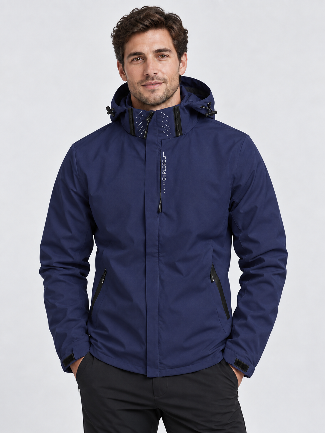 Men's Hooded Waterproof Rain Jacket with Full Zip