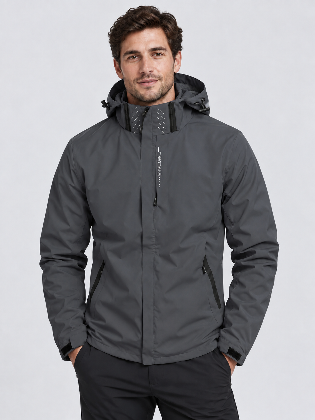 Men's Hooded Waterproof Rain Jacket with Full Zip