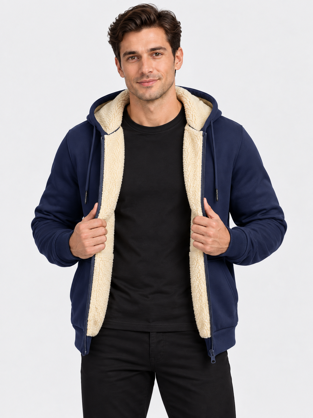Men's Hooded Zip-Up Sweatshirt Jacket with Long Sleeves