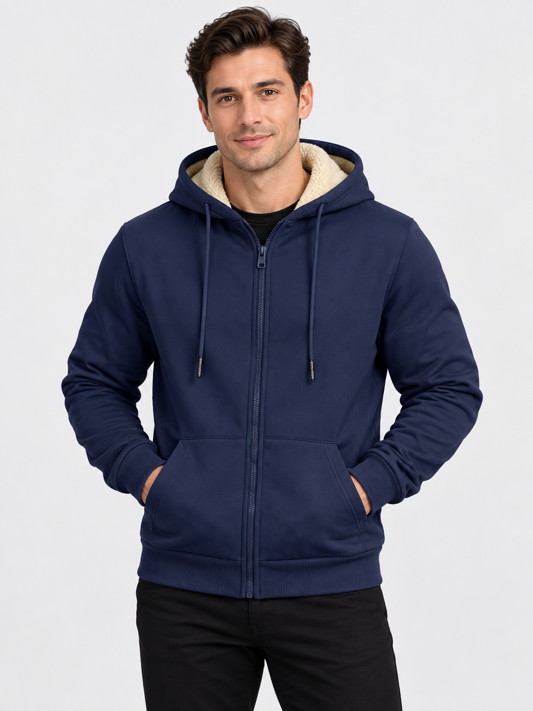 Men's Hooded Zip-Up Sweatshirt Jacket with Long Sleeves