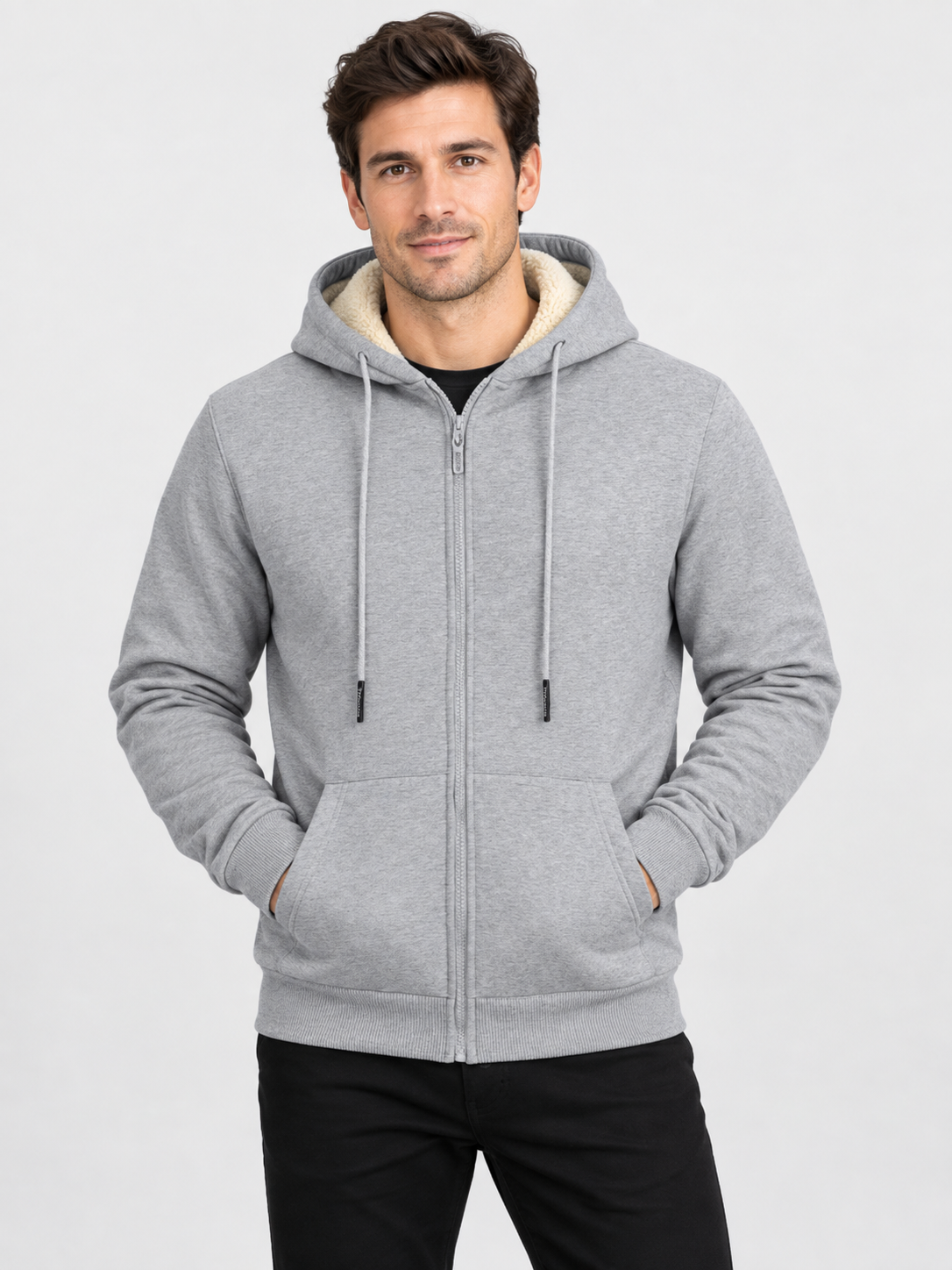Men's Hooded Zip-Up Sweatshirt Jacket with Long Sleeves
