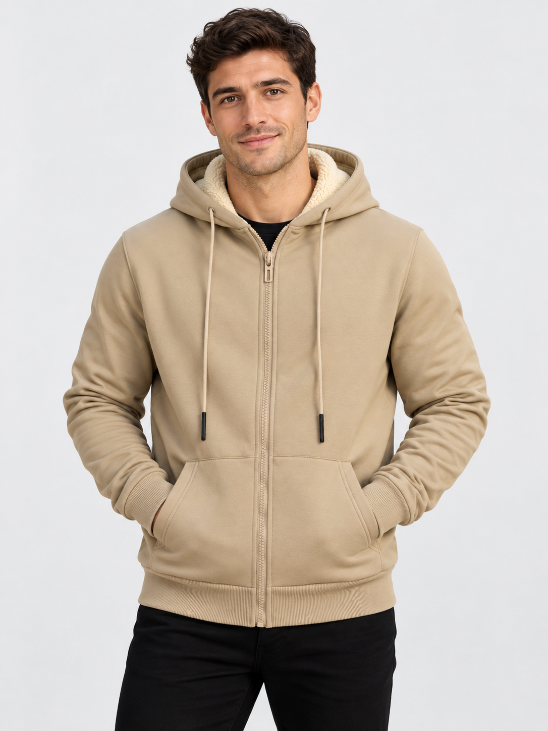 Men's Hooded Zip-Up Sweatshirt Jacket with Long Sleeves