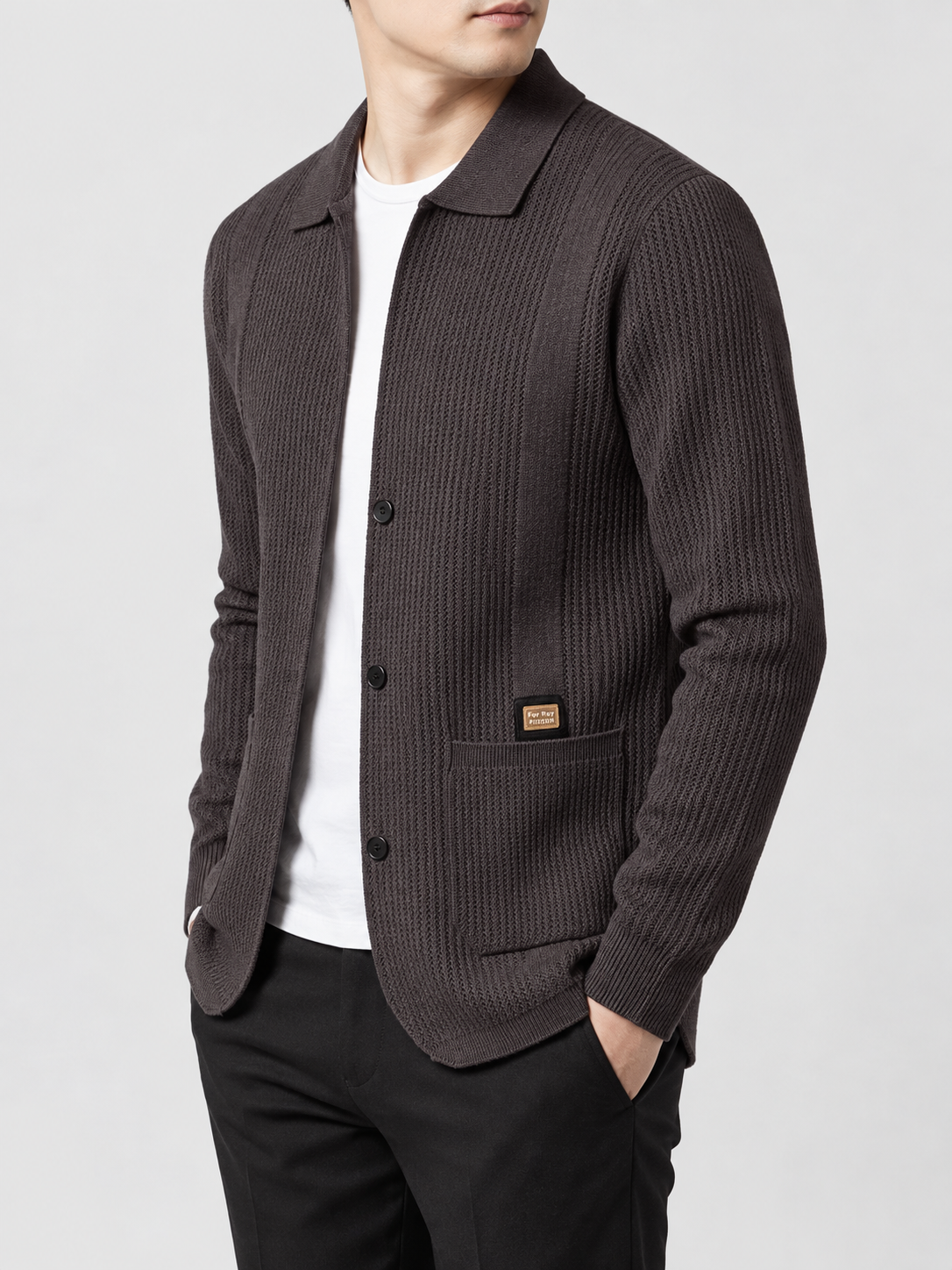 Men's Lapel Collar Knit Cardigan