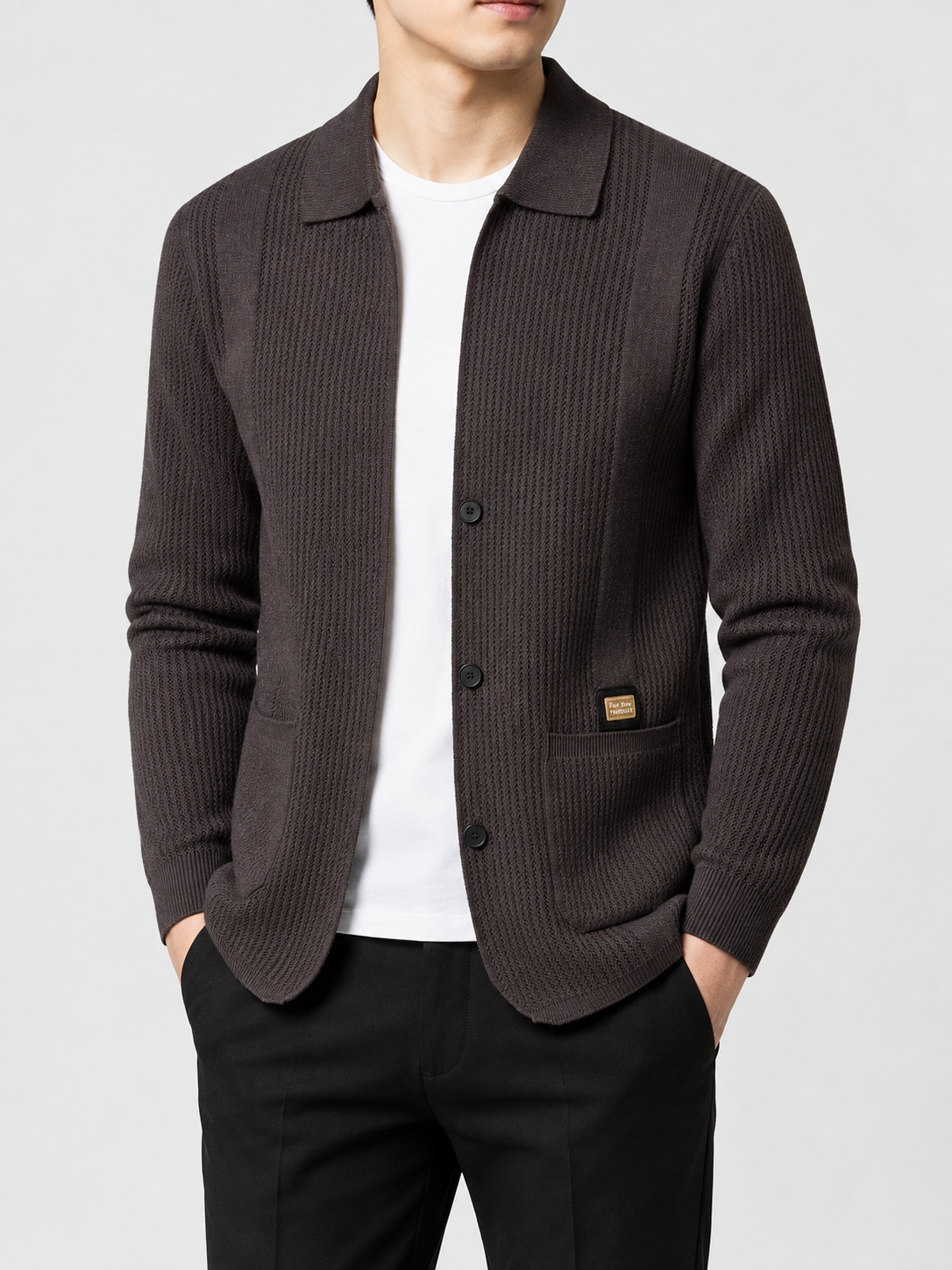 Men's Lapel Collar Knit Cardigan