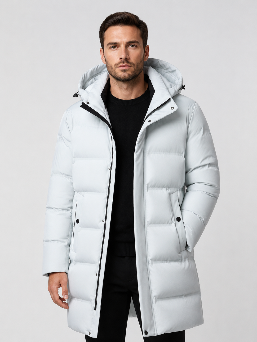 Men’s Longline Puffer Coat with Hood