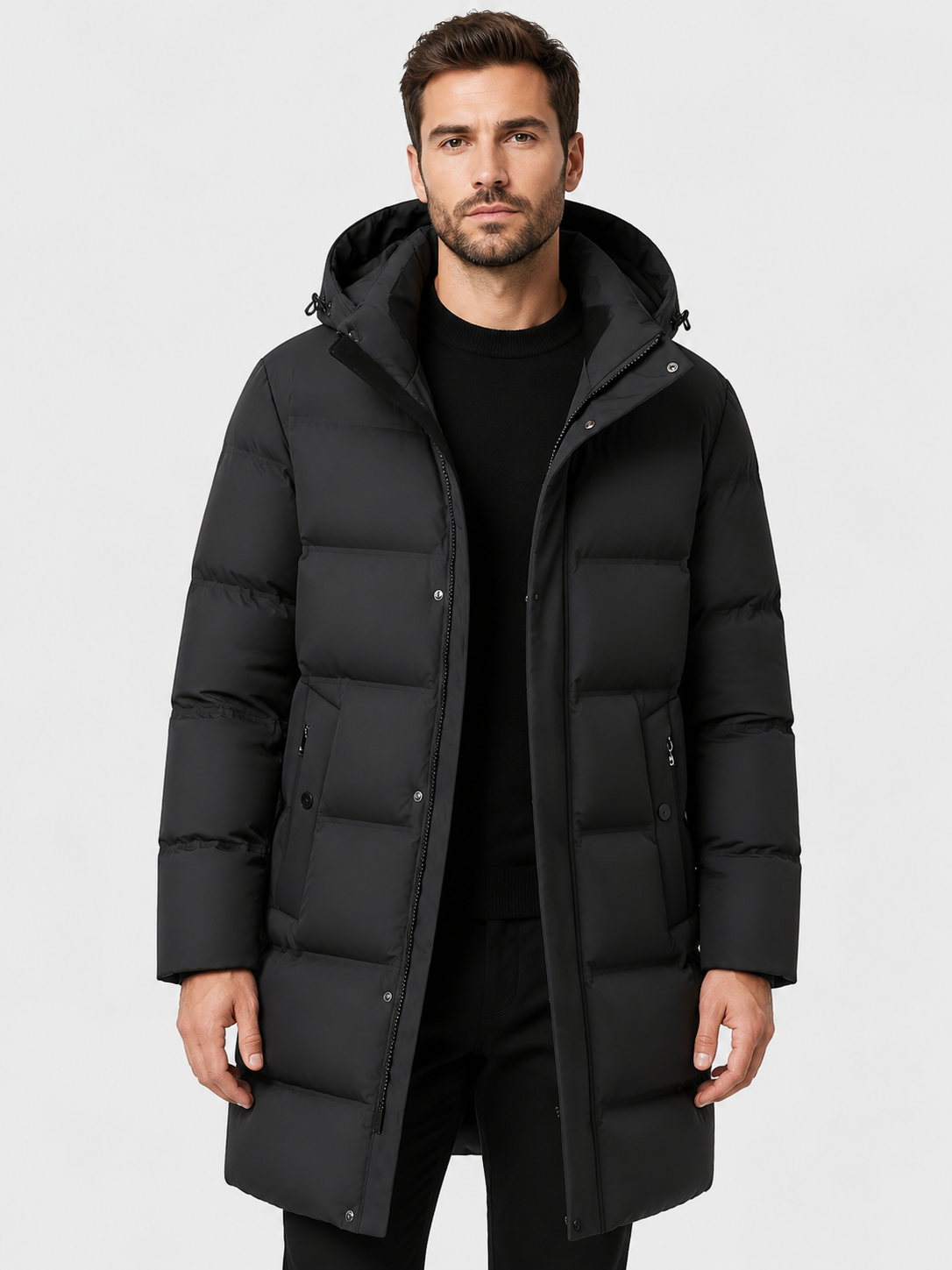 Men’s Longline Puffer Coat with Hood