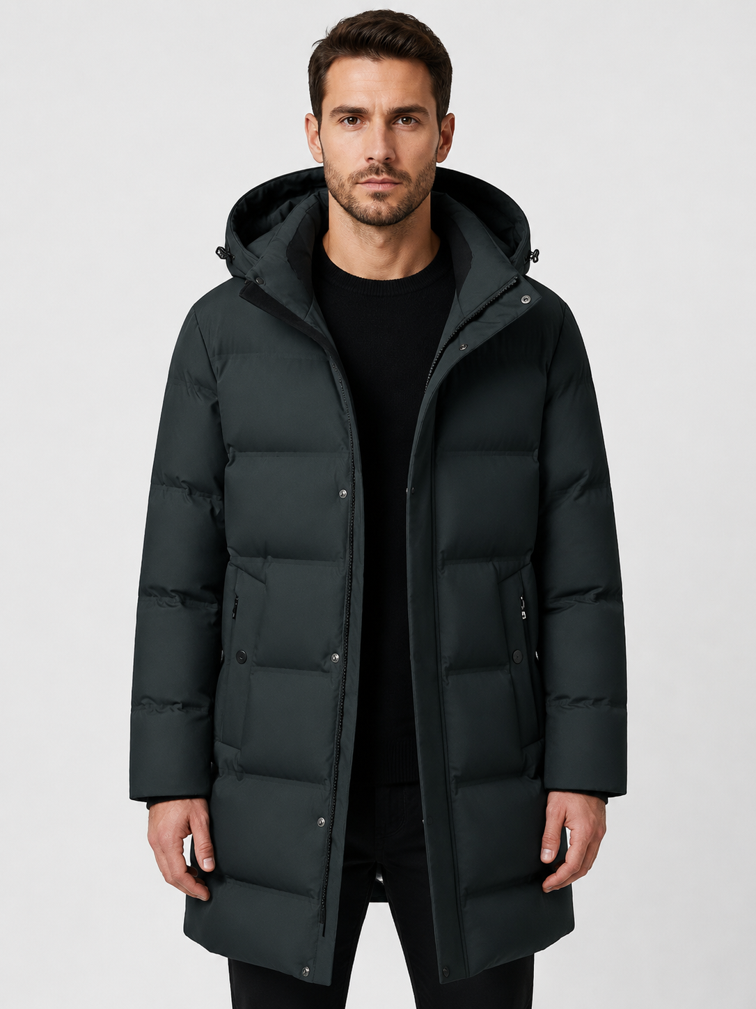 Men’s Longline Puffer Coat with Hood