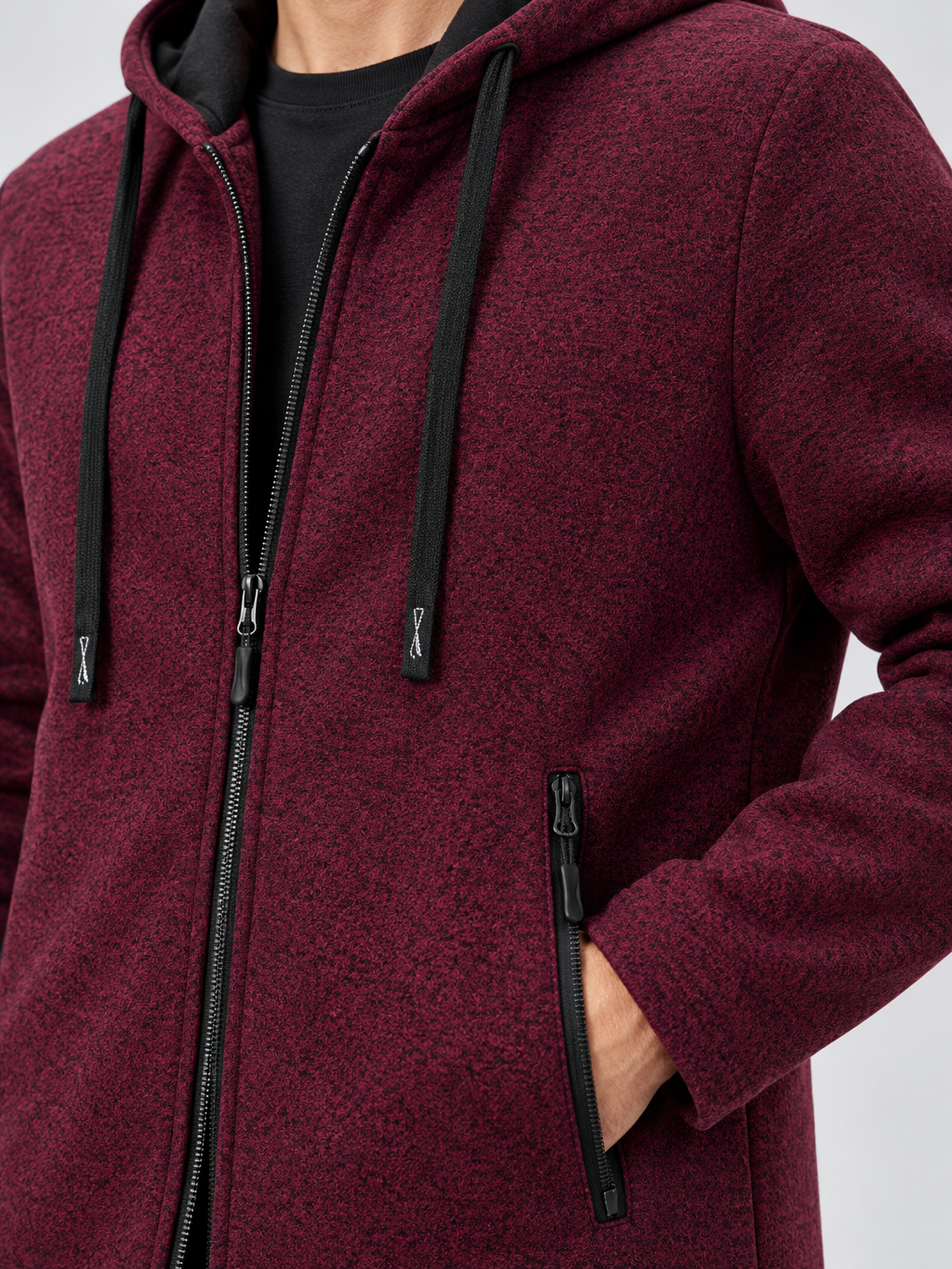 Men's Oversized Hooded Zip-Up Sweatshirt with Long Sleeves