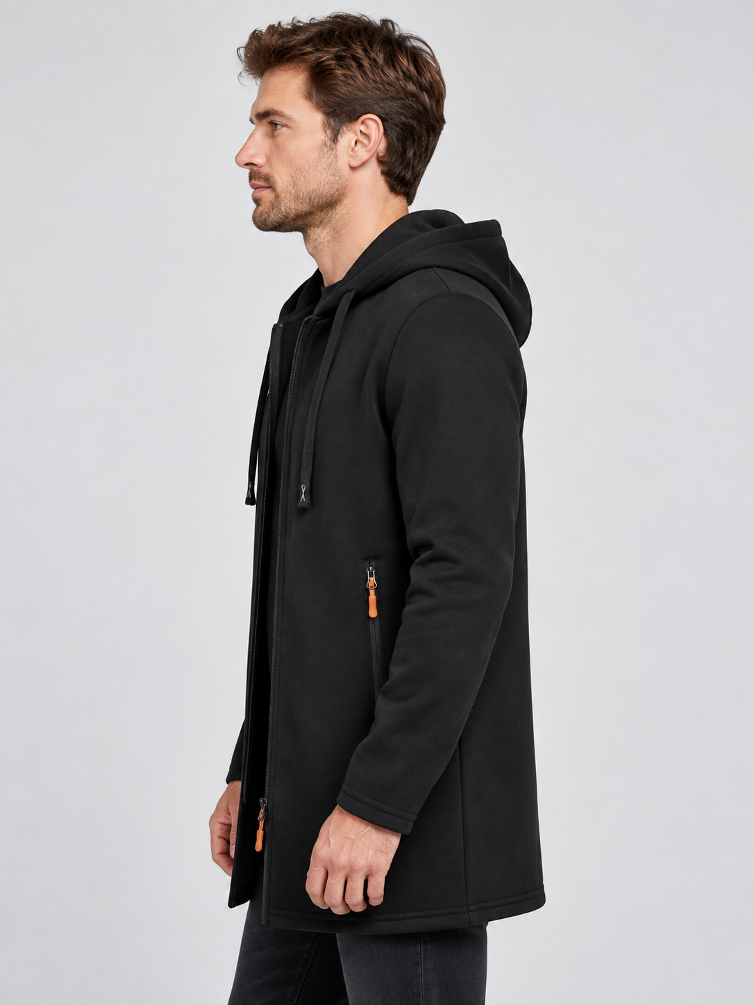 Men's Oversized Hooded Zip-Up Sweatshirt with Long Sleeves