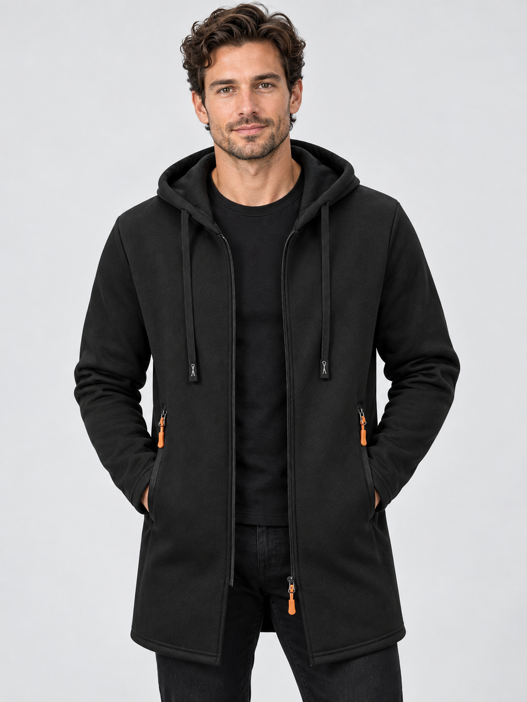 Men's Oversized Hooded Zip-Up Sweatshirt with Long Sleeves