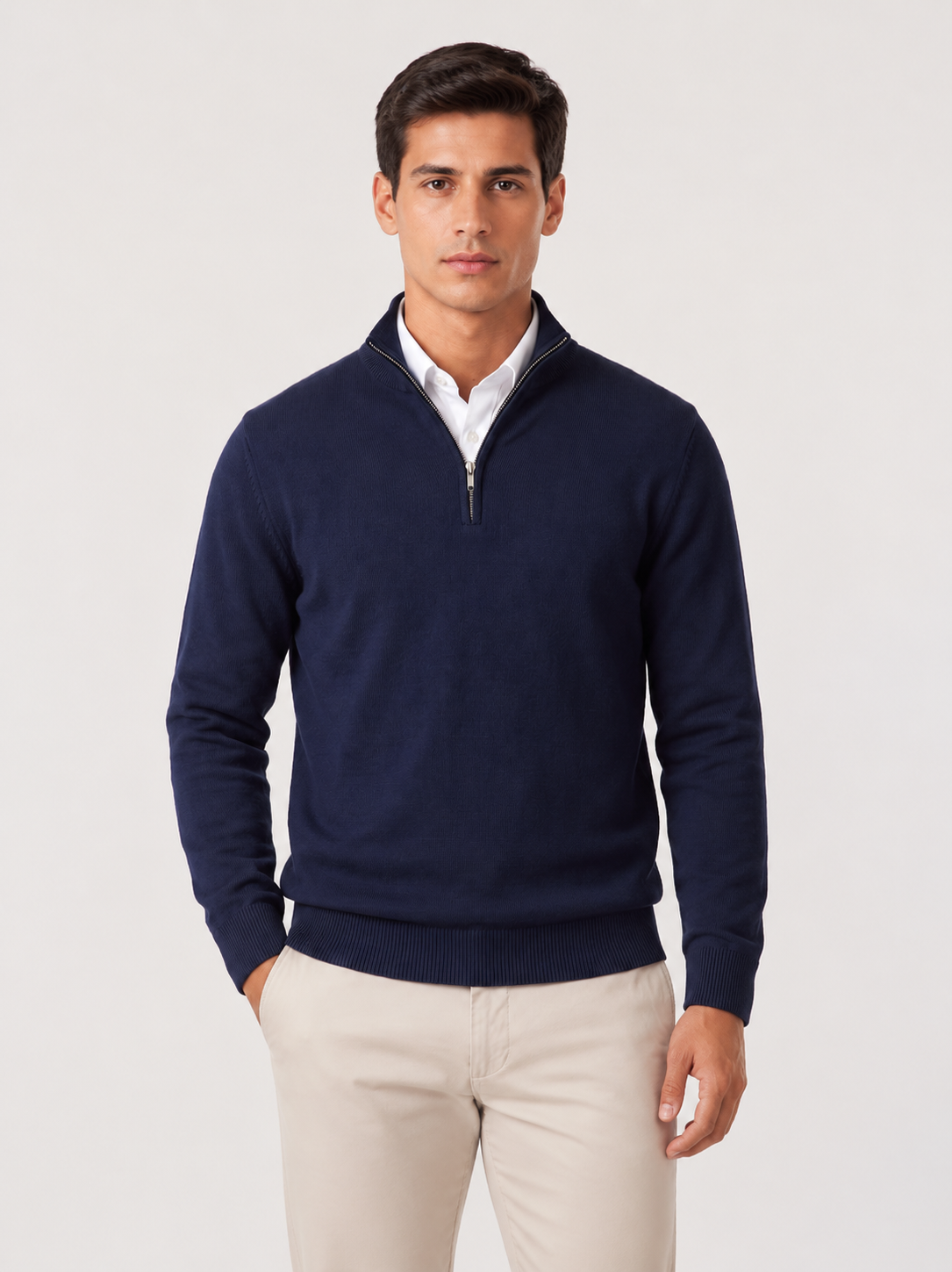 Men’s Quarter-Zip Jumper with Stand Collar